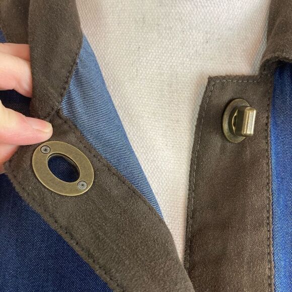 Soft Surroundings long dark chambray w/ faux suede trim lock closures oversized - Picture 5 of 10